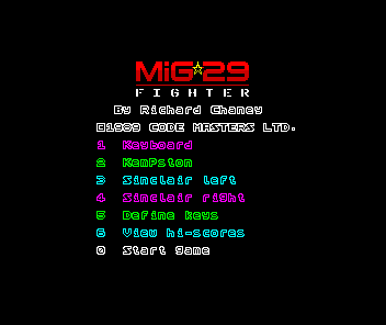 Mig-29 Soviet Fighter (ZX Spectrum) screenshot: Main menu