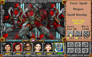 Might and Magic: Darkside of Xeen (DOS) screenshot: A Death Knight dissolves under an Energy Blast spell.