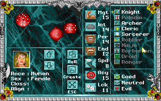 Might and Magic III: Isles of Terra (DOS) screenshot: Creating a character