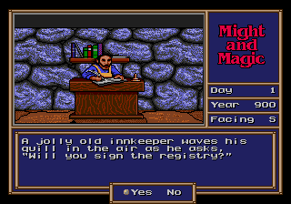 Might and Magic II: Gates to Another World (Genesis) screenshot: Go back to the inn to change your party