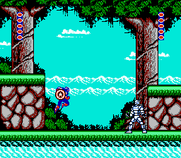 Captain America and the Avengers (NES) screenshot: Captain America is ready to battle Untron