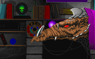 Might and Magic: World of Xeen (DOS) screenshot: The dragon Pharoh in his ship...