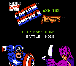 Captain America and the Avengers (NES) screenshot: Title screen/main menu