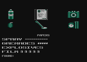 Infiltrator (Atari 8-bit) screenshot: Your inventory.