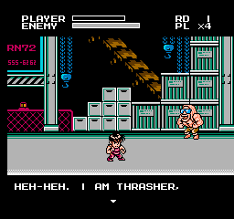Mighty Final Fight (NES) screenshot: He is Thrasher