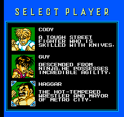 Mighty Final Fight (NES) screenshot: Character Selection