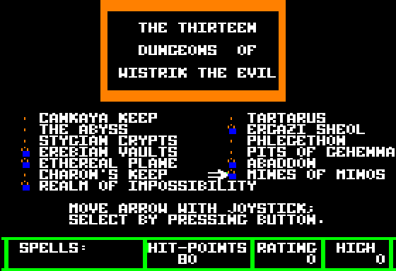 Realm of Impossibility (Apple II) screenshot: Choose a dungeon!