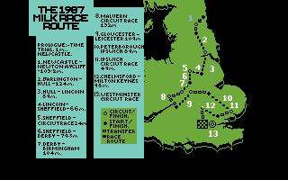 Milk Race (Commodore 64) screenshot: The map of the race