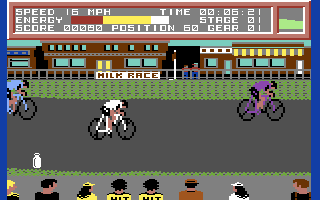 Milk Race (Commodore 64) screenshot: Racing...