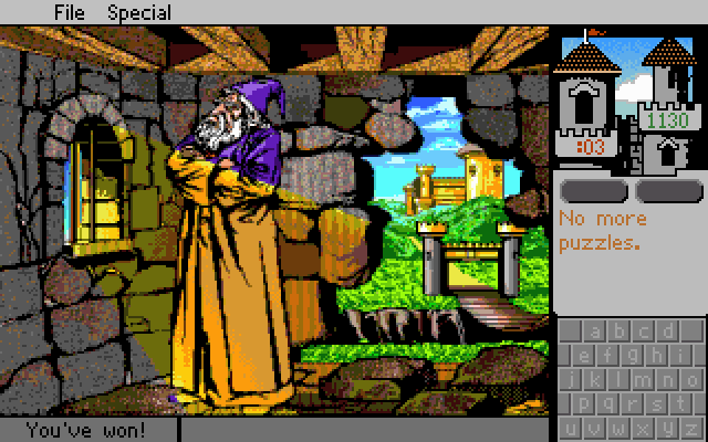 Mind Castle (DOS) screenshot: Game Over: You Win!