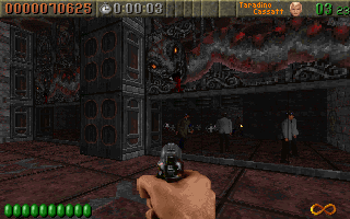 Rise of the Triad: The HUNT Begins (DOS) screenshot: An indoor level.
