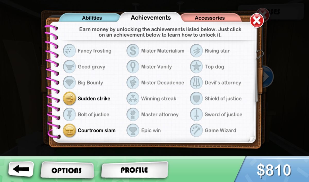 Devil's Attorney (Android) screenshot: Achievements