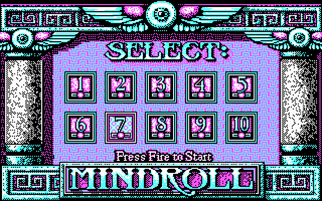 Mind-Roll (DOS) screenshot: choose a maze to tackle - CGA