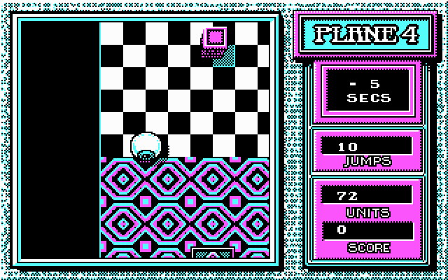 Mind-Roll (DOS) screenshot: near the edge of a maze - CGA