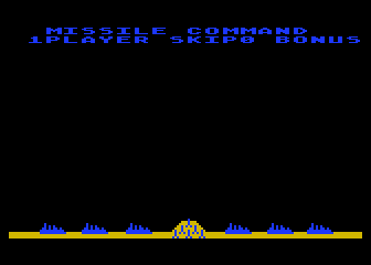 Missile Command (Atari 5200) screenshot: Title screen and game options