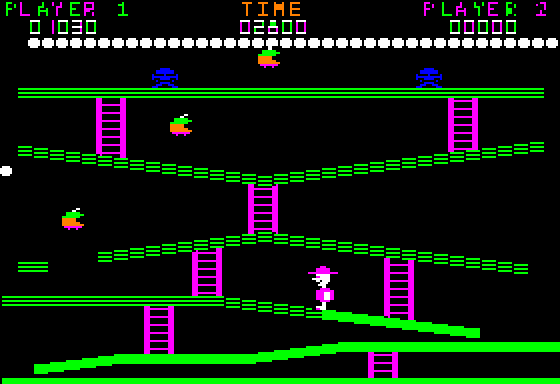 Miner 2049er (Apple II) screenshot: Gameplay on the first level