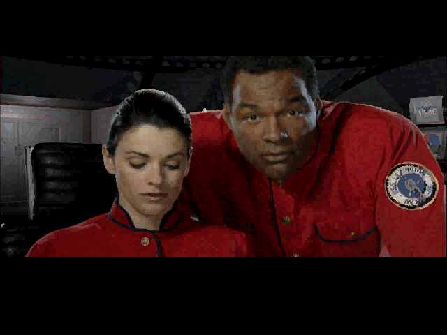 Mission Critical (DOS) screenshot: Captain Dayna and Lt. Commander Tran Discover the Ambush