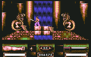 First Samurai (Commodore 64) screenshot: Flamed by a dragon