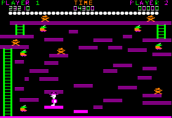 Miner 2049er (Apple II) screenshot: Lots of little platforms on the fourth level