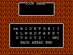 Miracle Warriors: Seal of the Dark Lord (SEGA Master System) screenshot: Name Entry