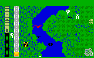Mission X (Intellivision) screenshot: Flying up the river