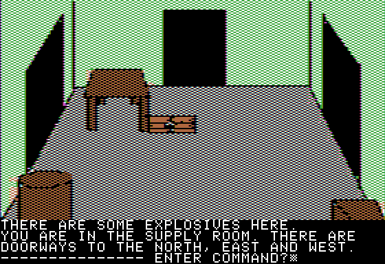 Hi-Res Adventure #0: Mission Asteroid (Apple II) screenshot: Now why would someone like Mission Control store an explosive?