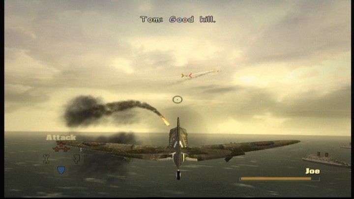 Blazing Angels: Squadrons of WWII (Xbox 360) screenshot: Another one down as you're protecting allied ships.