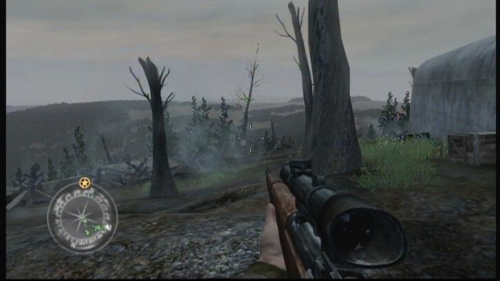 Call of Duty 2 (Xbox 360) screenshot: Holding top of the hill against an overwhelming enemy force.