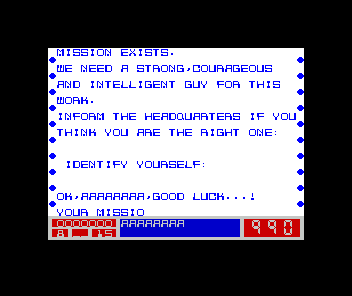 Mission Elevator (ZX Spectrum) screenshot: Signing in
