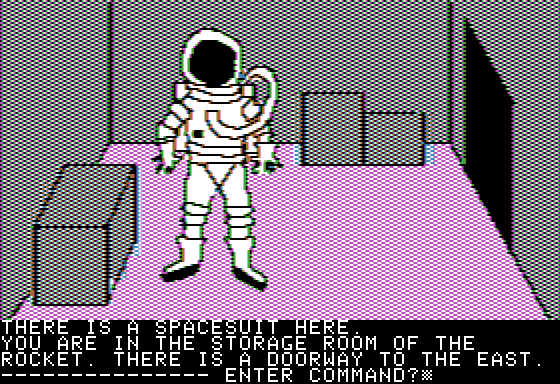 Hi-Res Adventure #0: Mission Asteroid (Apple II) screenshot: The rocket's store room