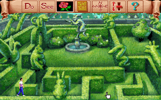 Mixed Up Fairy Tales (DOS) screenshot: Navigating the hedge maze of the Beast (MCGA/VGA)