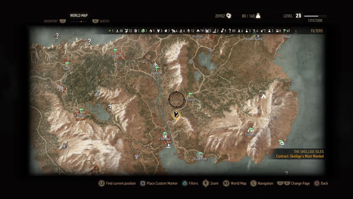 The Witcher 3: Wild Hunt - New Quest: "Contract: Skellige's Most Wanted" (PlayStation 4) screenshot: Mission place on the map