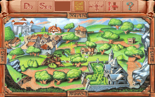 Mixed Up Fairy Tales (DOS) screenshot: Overhead map for nominal navigational assistance (MCGA/VGA)