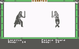 Moebius: The Orb of Celestial Harmony (Commodore 64) screenshot: A sword fight!