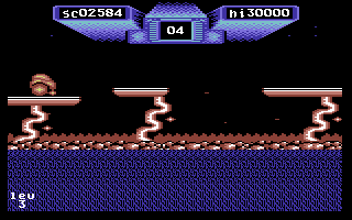 Scout (Commodore 64) screenshot: Hopping on platforms in level 3
