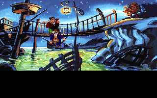 Monkey Island 2: LeChuck's Revenge (DOS) screenshot: Guybrush meets Largo. Well, sort of.
