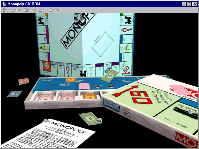 Monopoly (Windows) screenshot: intro animation (showing title, and monopoly box as it opens)