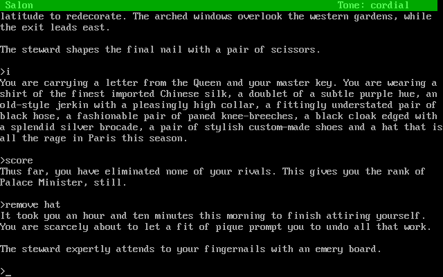 Varicella (DOS) screenshot: Some common commands, establishing atmosphere