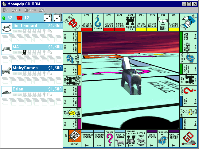 Monopoly (Windows) screenshot: arriving at the Oriental Avenue (in a dog style)