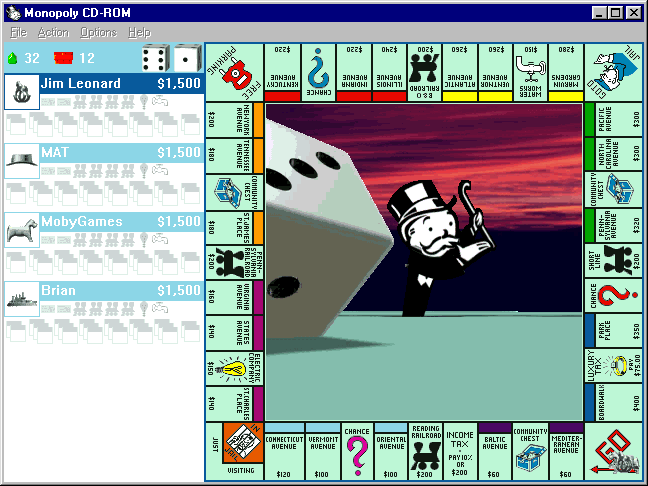Monopoly (Windows) screenshot: spinning your dice (using animations)