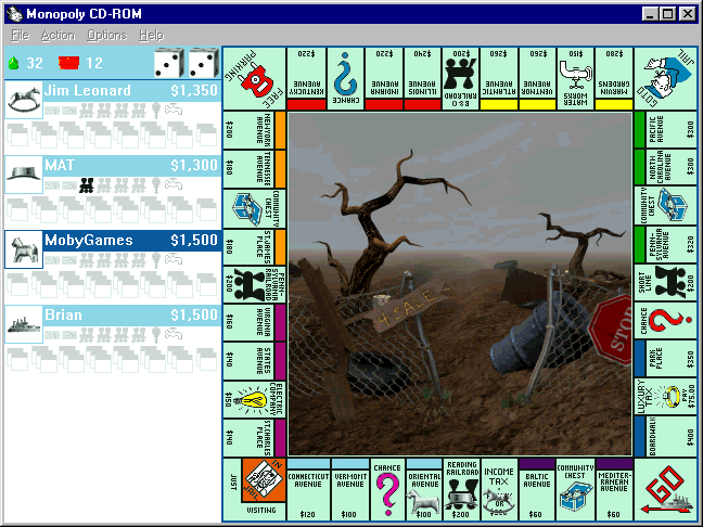 Monopoly (Windows) screenshot: the terrain before purchase and no houses alway seem repellent