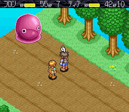 Monstania (SNES) screenshot: Boss battle: mega-slime