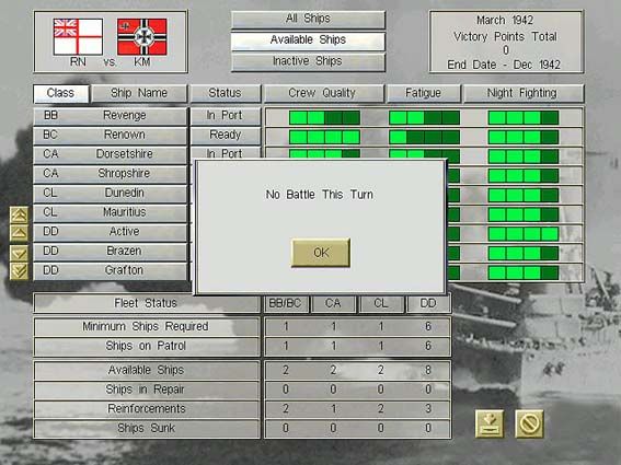 Fighting Steel: World War II Surface Combat 1939-1942 (Windows) screenshot: Ship status and information