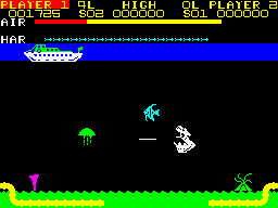 Devil Diver (ZX Spectrum) screenshot: Level 2 + the jellyfishes.