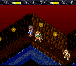 Monstania (SNES) screenshot: Tia shoots at the mummy with her bow