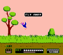 VS. Duck Hunt (NES) screenshot: Ducks flying away in a 1-duck game.