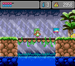 Monster World IV (Genesis) screenshot: The blue friend is hopping merrily