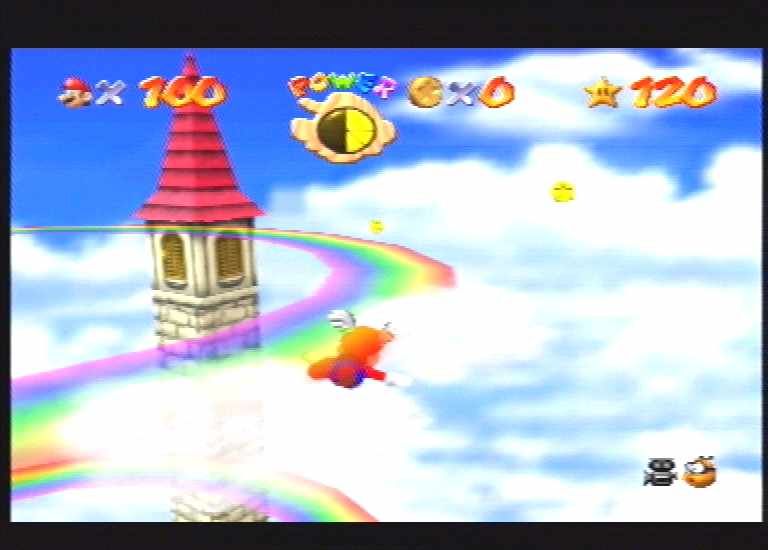 Super Mario 64 (Nintendo 64) screenshot: One of the excellent flying subgames.
