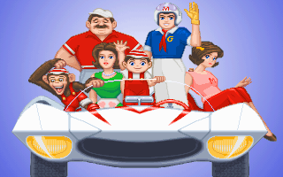 Speed Racer in The Challenge of Racer X (DOS) screenshot: All good family members in Mach 5...