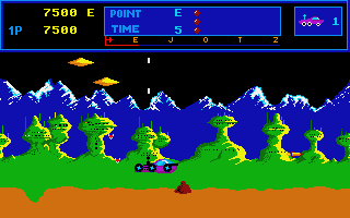 Moon Patrol (Atari ST) screenshot: Jumping over a rock